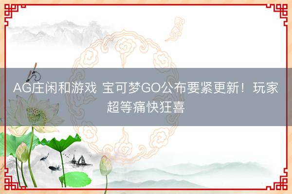 AG庄闲和游戏 宝可梦GO公布要紧更新！玩家超等痛快狂喜